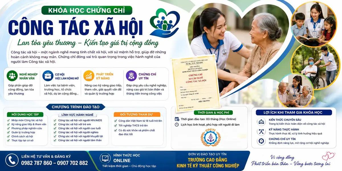 Đăng ký Khoá học cấp Chứng Chỉ Sơ Cấp Công Tác Xã Hội Online | Học 2–3 Tháng 5 Chứng chỉ công tác xã hội