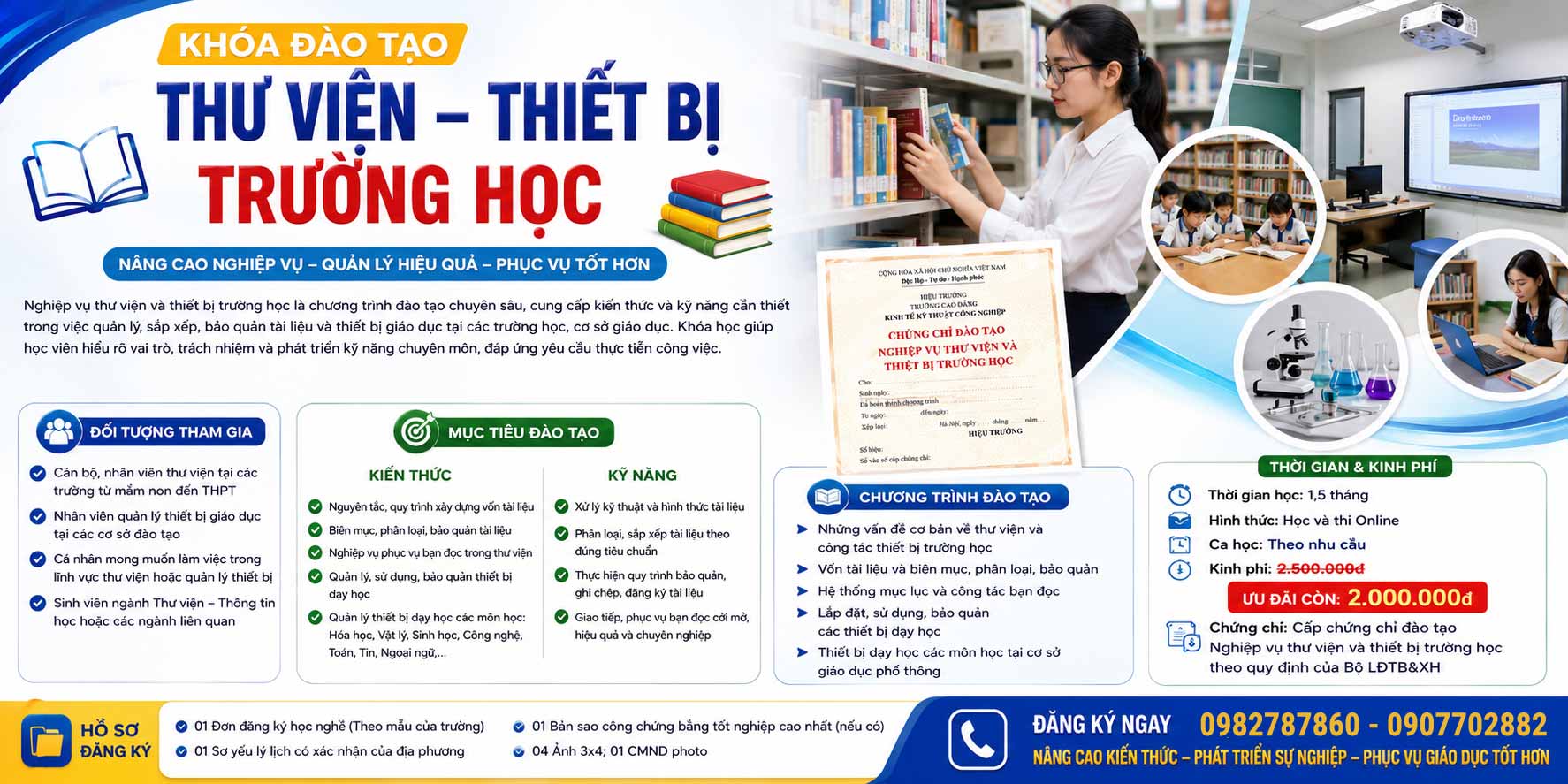 Banner khóa học Nghiệp vụ Thư viện và Thiết bị Trường học Online
