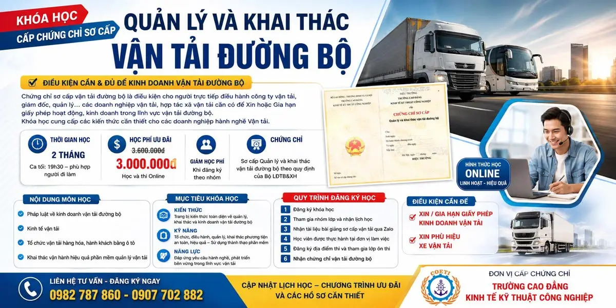 Chứng chỉ sơ cấp vận tải đường bộ